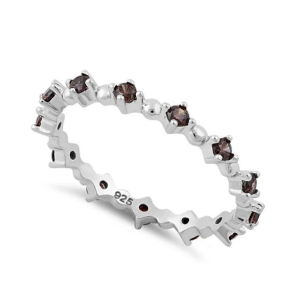 Sterling Silver Eternity Thin Smoky Topaz CZ Ring New